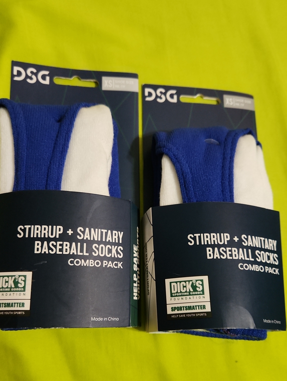 DSG Royal Blue and White Stirrup & Sanitary Baseball Socks - Combo Pack Size XS